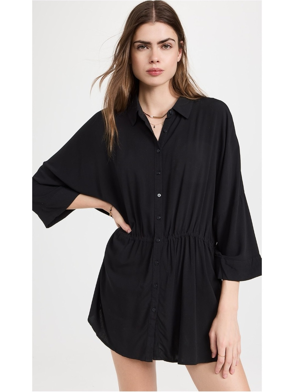 l*space Black Button-Front Swim Coverup Tunic XS/S